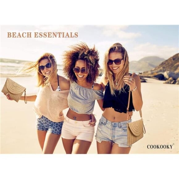 COOKOOKY Straw Clutch Handbag Summer Beach Straw Purse for Women woven Envelope - Picture 5 of 7